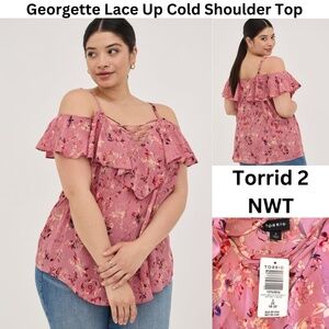 NWT Torrid 2 Georgette Cold Shoulder Blouse, Women's Plus Size Top 2x 18 20 Pink